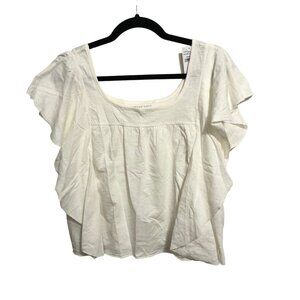 American Eagle White Ruffle Sleeve Top Square Neck Cotton Size S